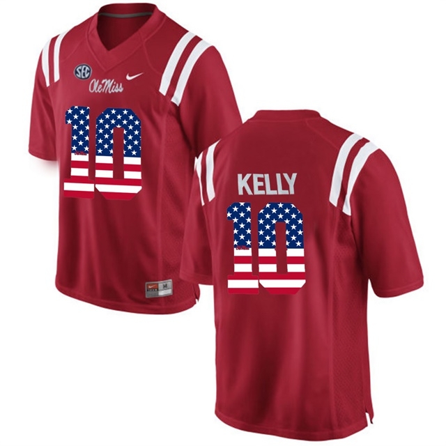 Ole Miss Rebels Men's NCAA Chad Kelly #10 Red 2017 US Flag Fashion Limited College Football Jersey PNI8849ND